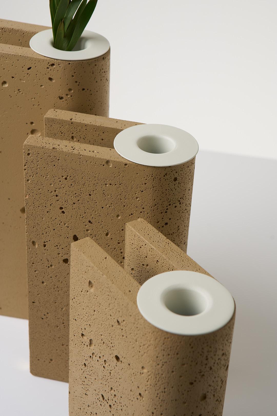 Pampulha Collection, Beige Concrete Vase Set In New Condition For Sale In Santa Edwiges, MG