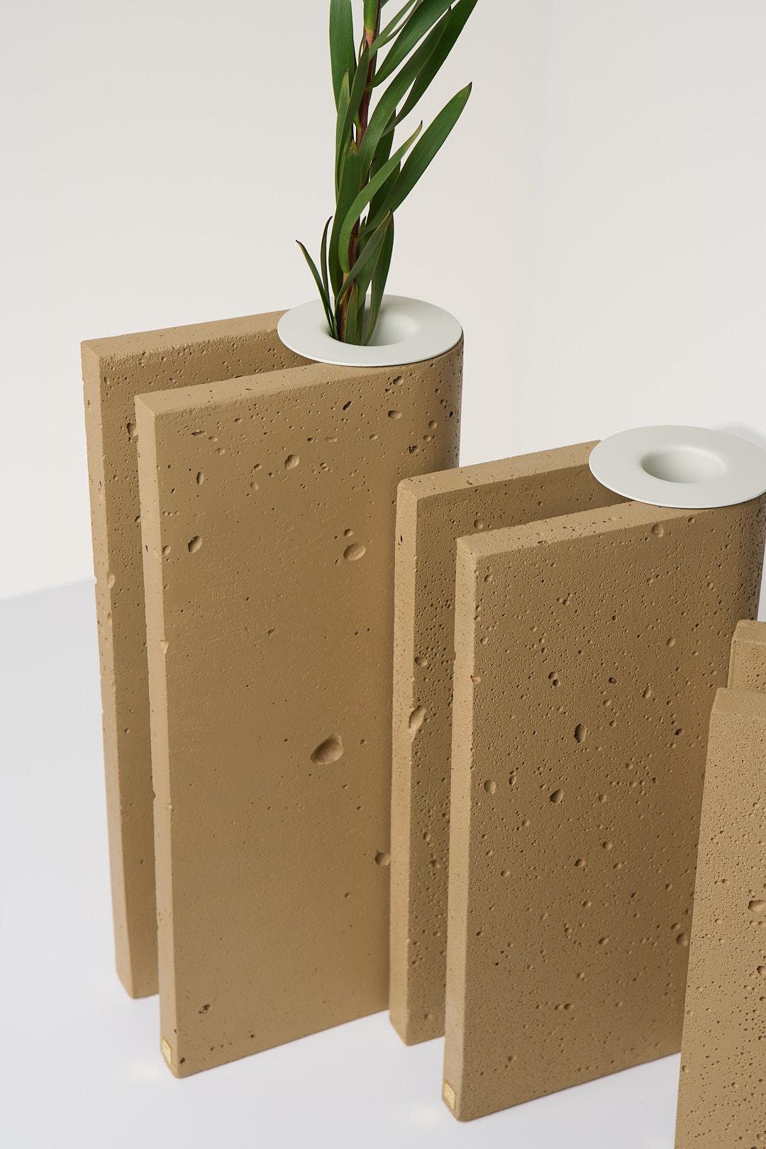 Contemporary Pampulha Collection, Beige Concrete Vase Set For Sale