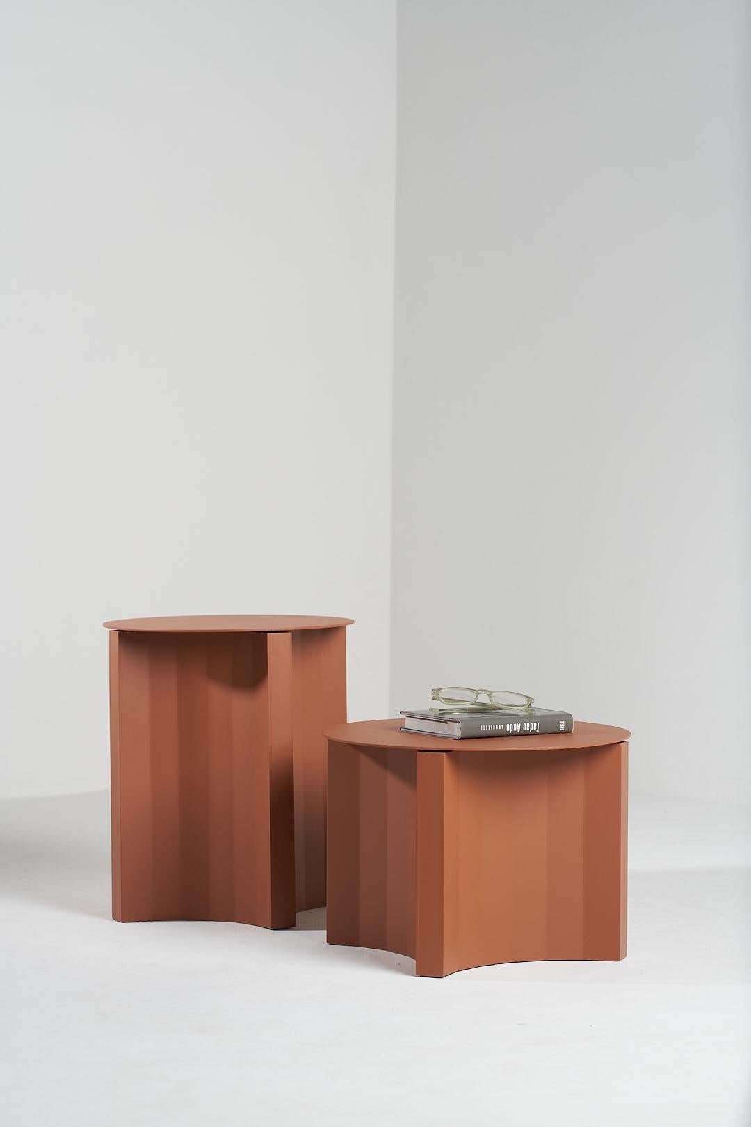 Pampulha Collection, Terracotta Steel Side Tables (Set of 2) In New Condition For Sale In Santa Edwiges, MG