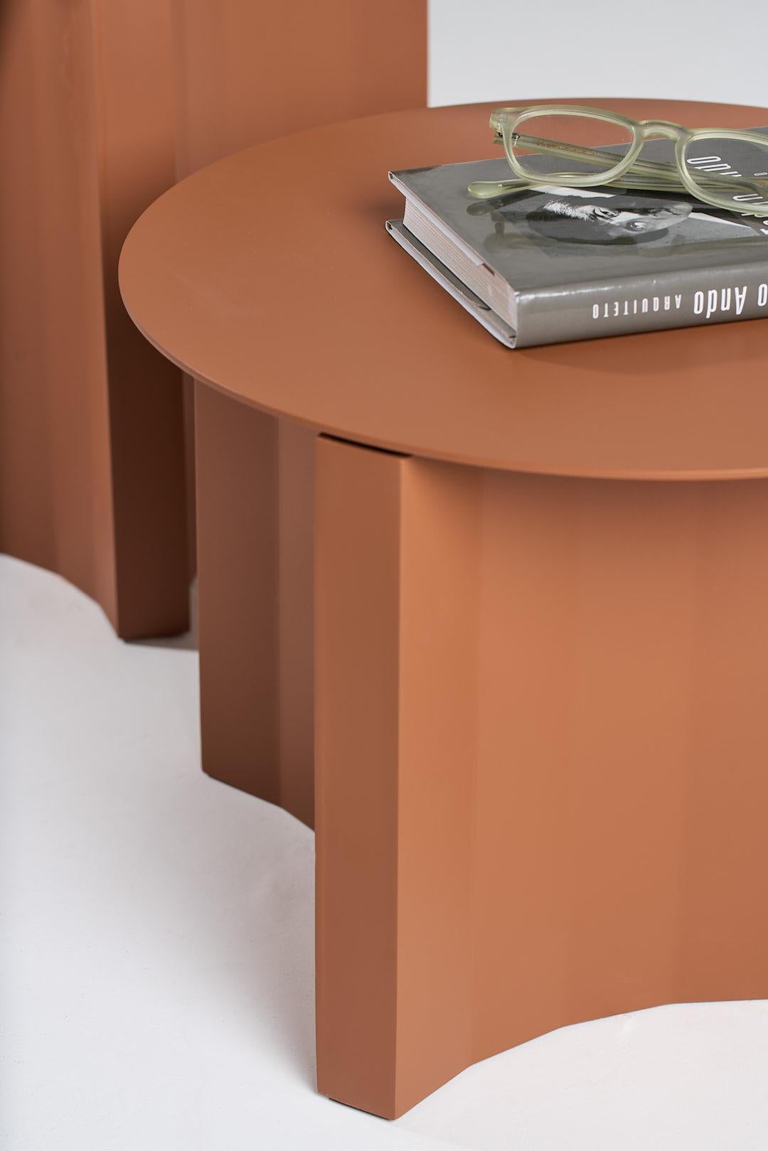 Contemporary Pampulha Collection, Terracotta Steel Side Tables (Set of 2) For Sale
