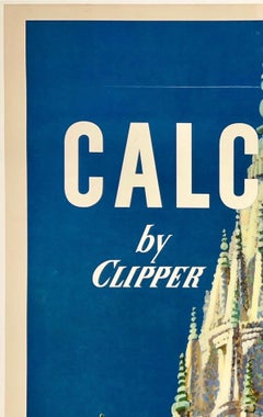 PAN AM CALCUTTA BY CLIPPER Original Vintage Airline Travel India Tourism Poster