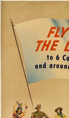PAN AM CLIPPER FLY WITH THE LEADER – Original-Vintage-Reiseposter einer Fluggesellschaft aus der MCM-Ära