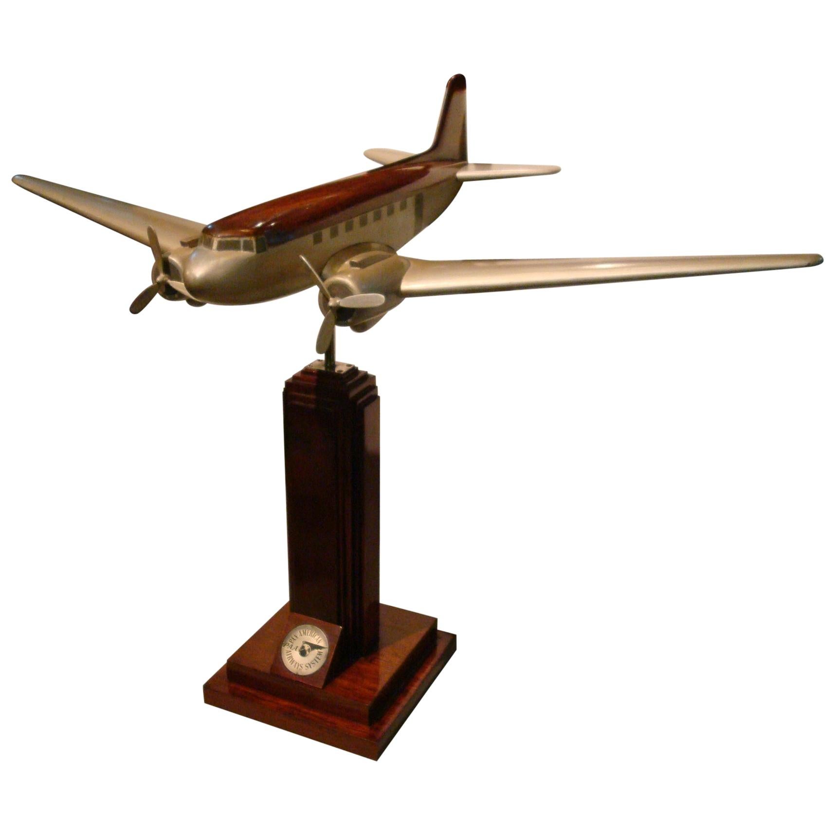 Art Deco Pan-Am DC3 Wooden Airplane Desk Model, Midcentury