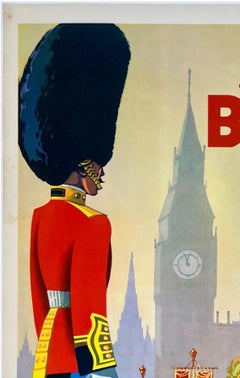 PAN AM : ENVOYEZ-VOUS EN GRANDE-BRETAGNE AVEC CLIPPER – Affiche vintage originale de compagnie aérienne, voyage et tourisme