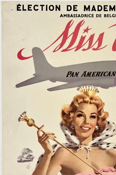 PAN AM WORLD AIRWAYS MISS UNIVERSE 1953 – Affiche de voyage d'époque originale de la compagnie aérienne