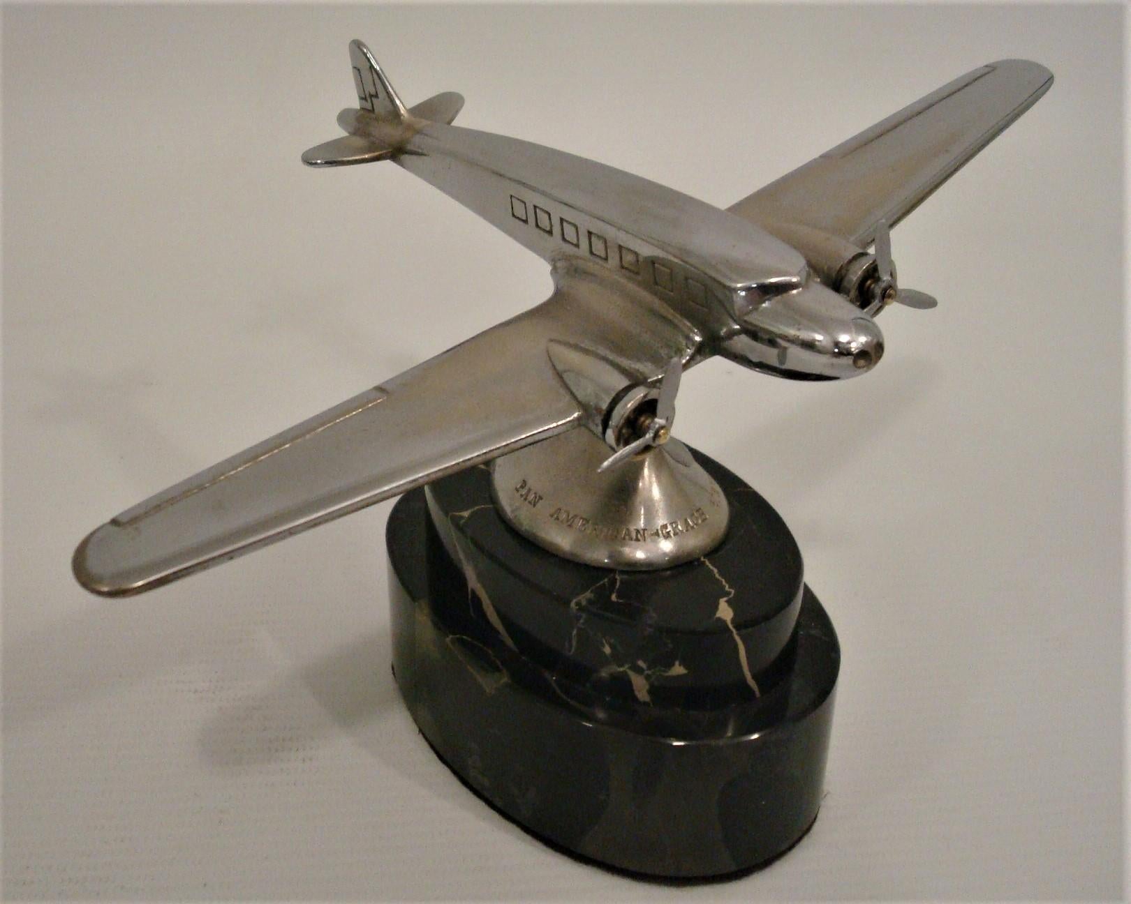 Mid-Century Modern Pan American - Grace Airways Airplane Model Advertising Paperweight. c1930´s For Sale