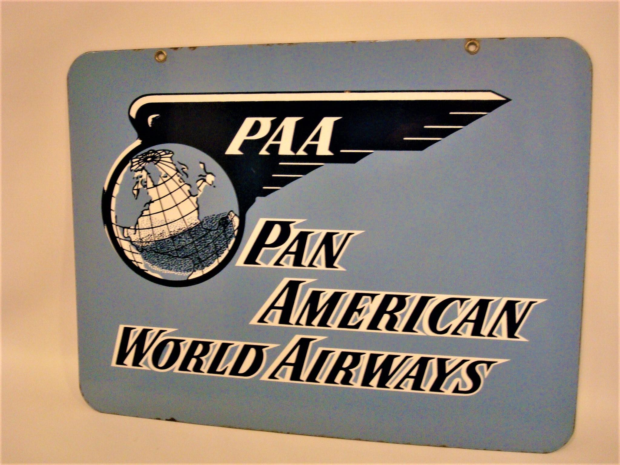 Mid-Century Modern Pan American World Airways Porcelain / Enamel Sign For Sale