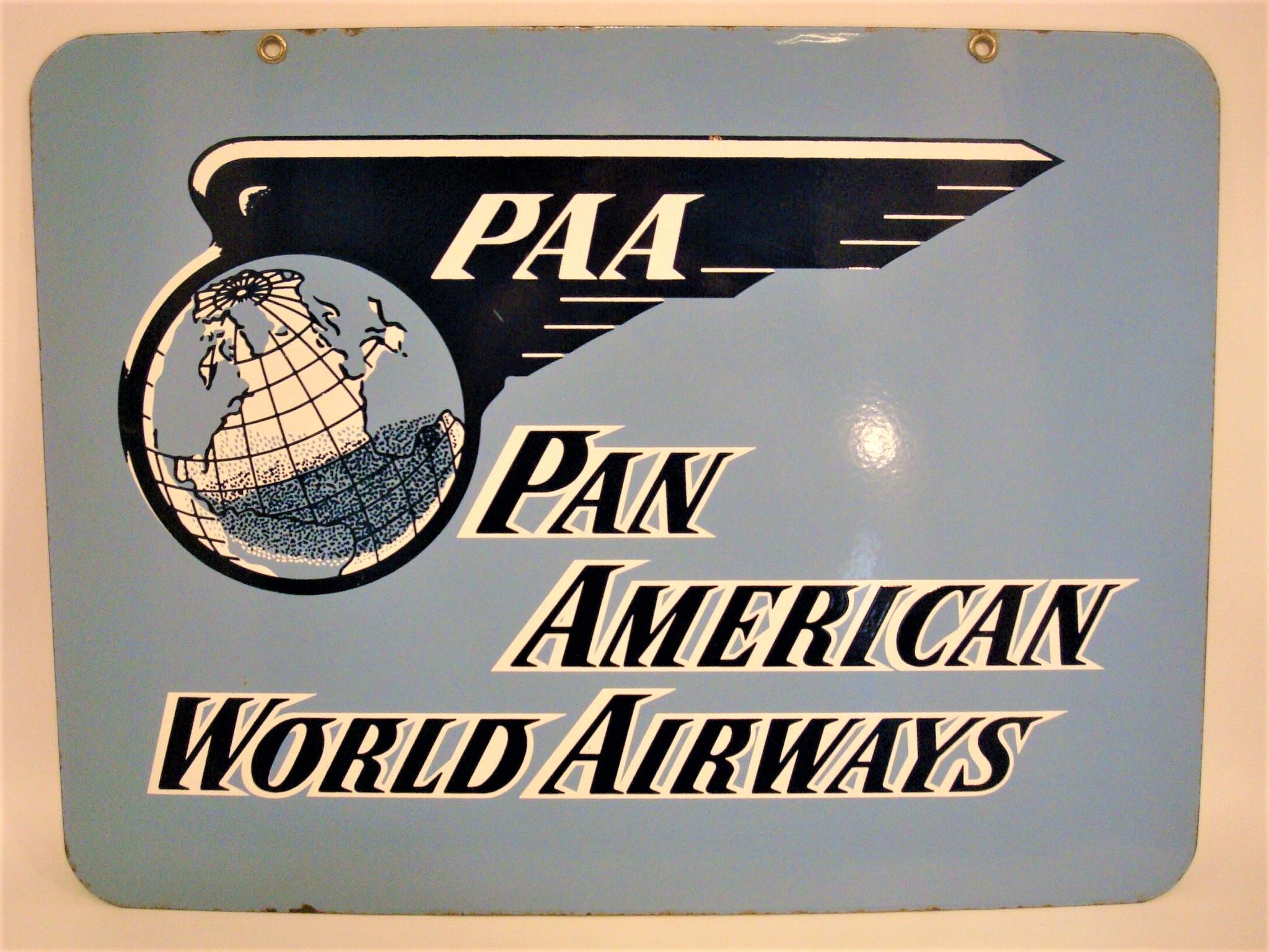 Metal Very Rare Pan American World Airways Porcelain / Enamel Aviation Sign For Sale