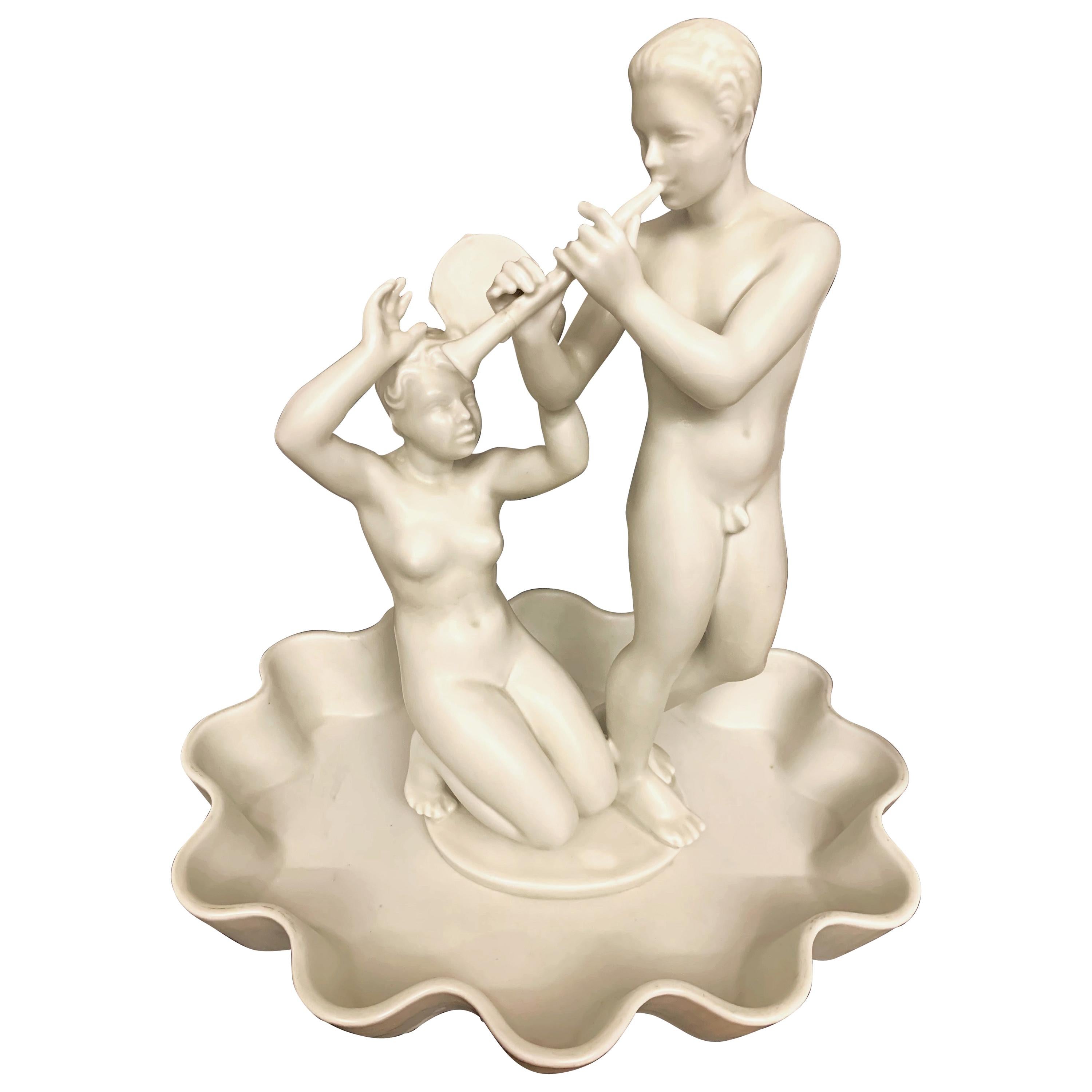 Groupe de sculptures Art Déco « Pan and Nymph » avec nus par Salomon pour Rrstrand