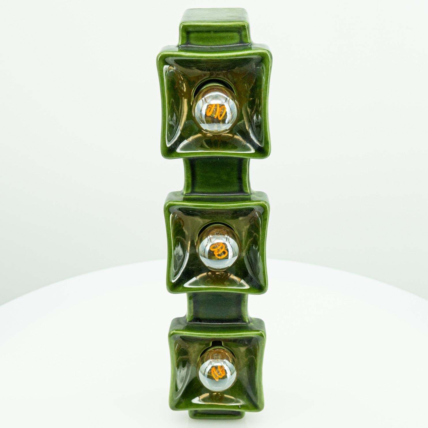 Pan Ceramics Green Textured Traffic Wall Light, 1960s 3