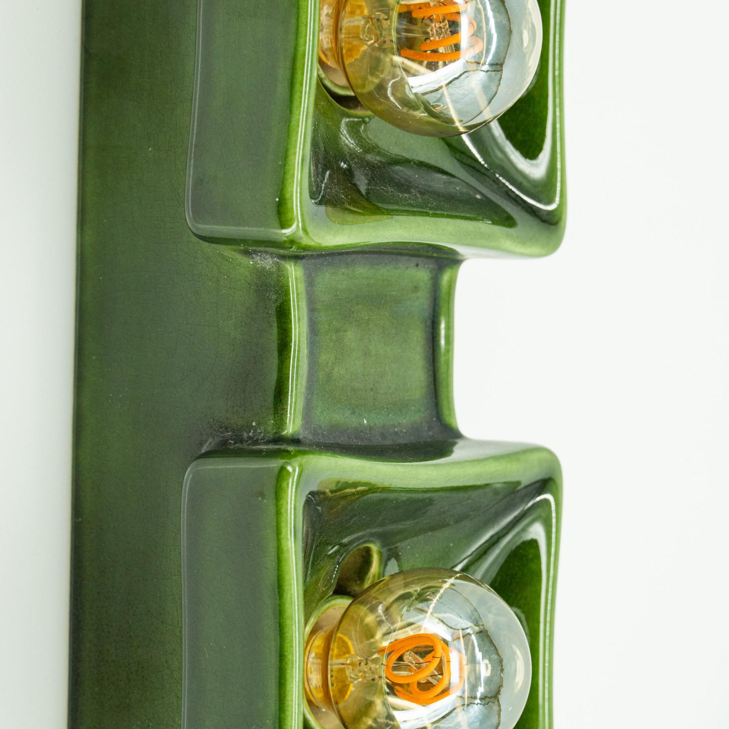 Space Age Pan Ceramics Green Textured Traffic Wall Light, 1960s