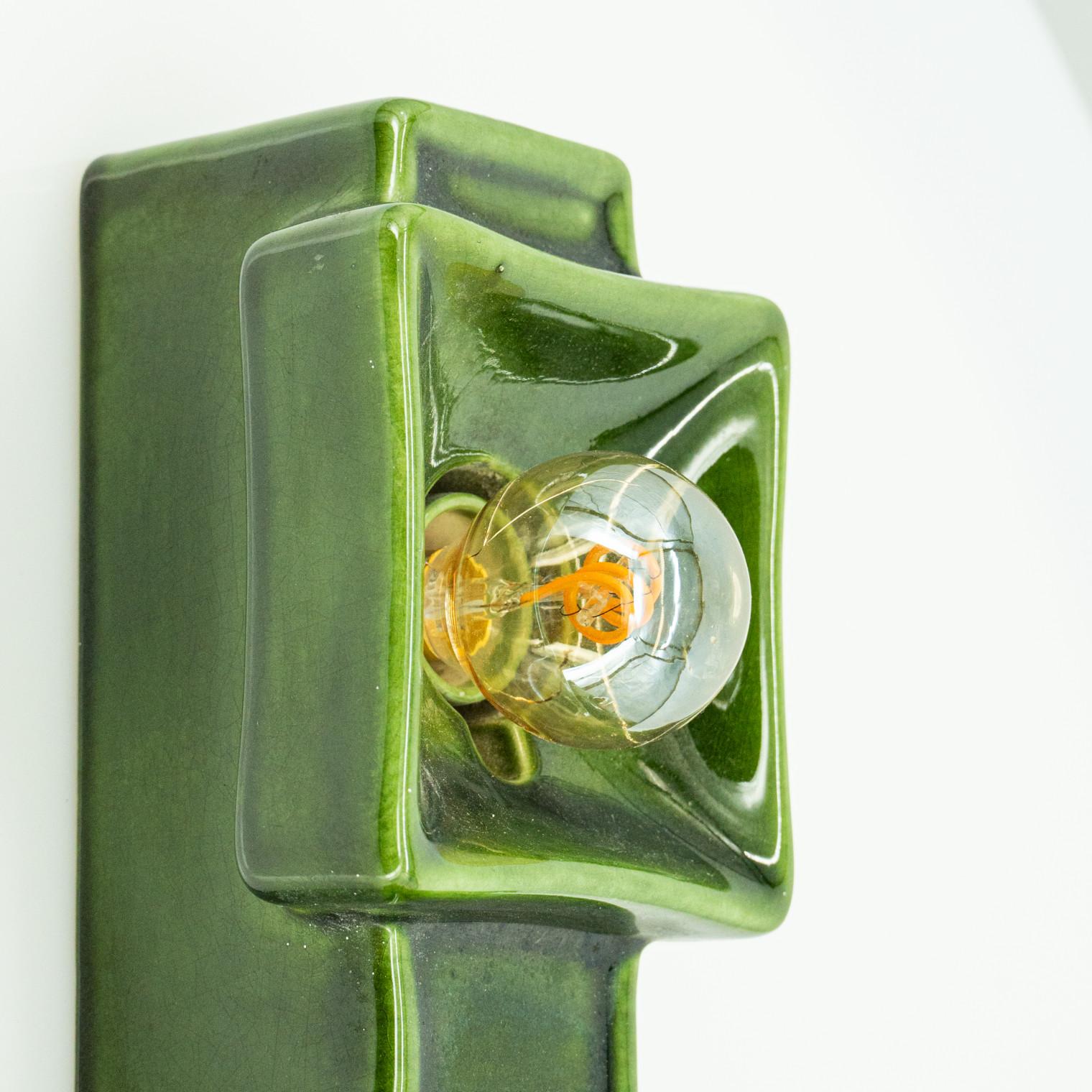German Pan Ceramics Green Textured Traffic Wall Light, 1960s