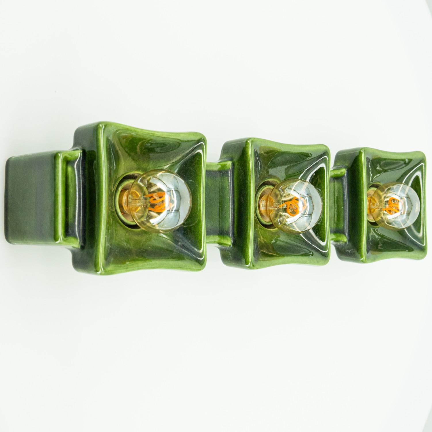 Other Pan Ceramics Green Textured Traffic Wall Light, 1960s