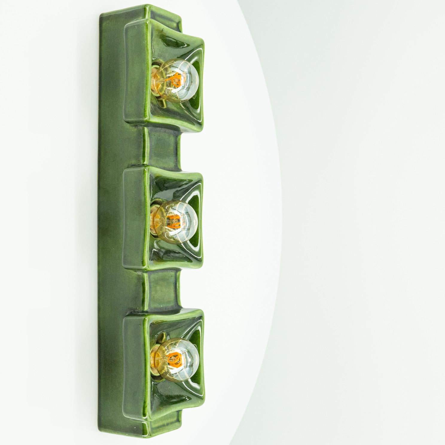Late 20th Century Pan Ceramics Green Textured Traffic Wall Light, 1960s