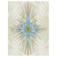 Pan Flower Custom Made Hand-Knotted Natural Blue Wool Rug by Allegra Hicks