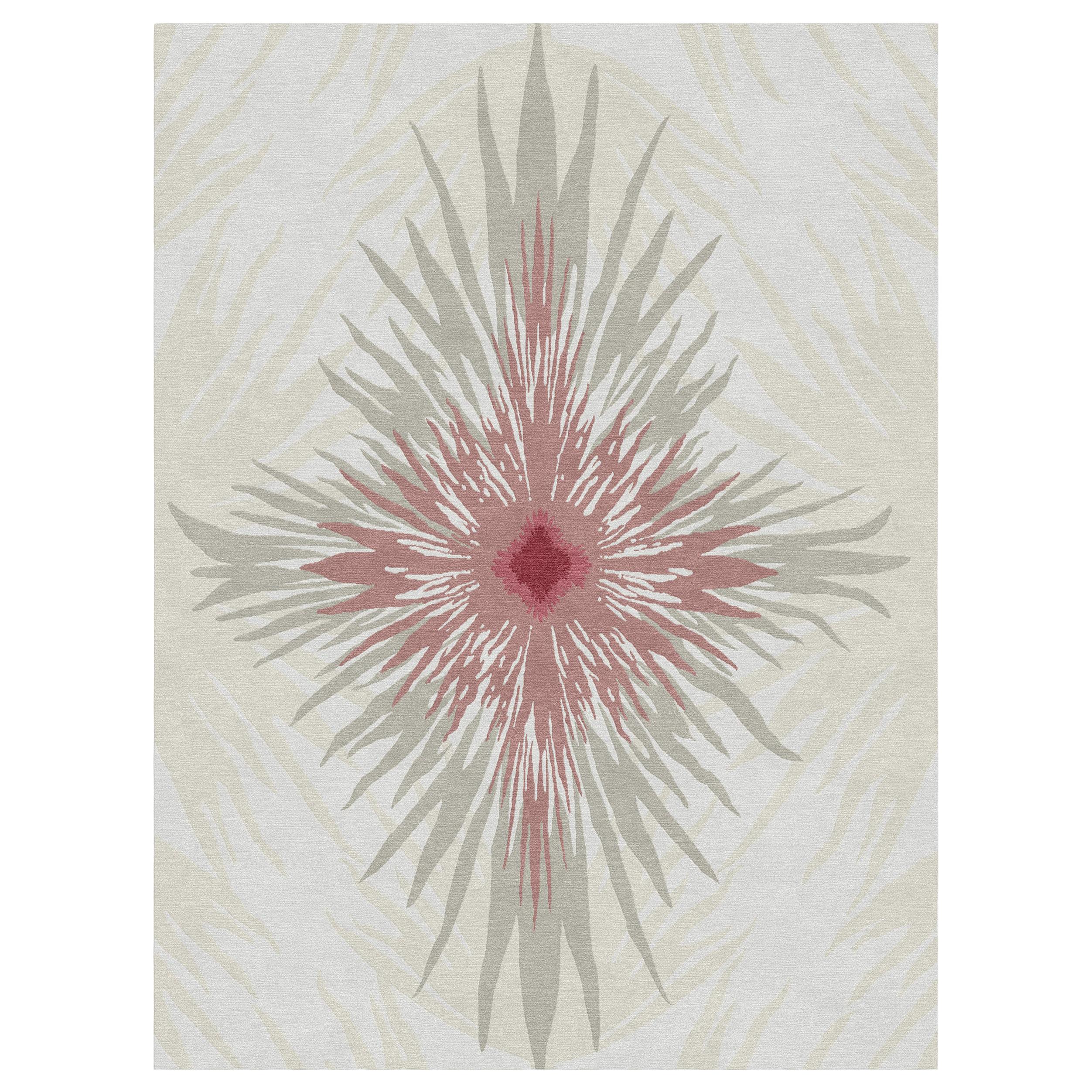 Pan Flower Custom Made Hand Knotted Natural Burgundy Wool Rug by Allegra Hicks For Sale