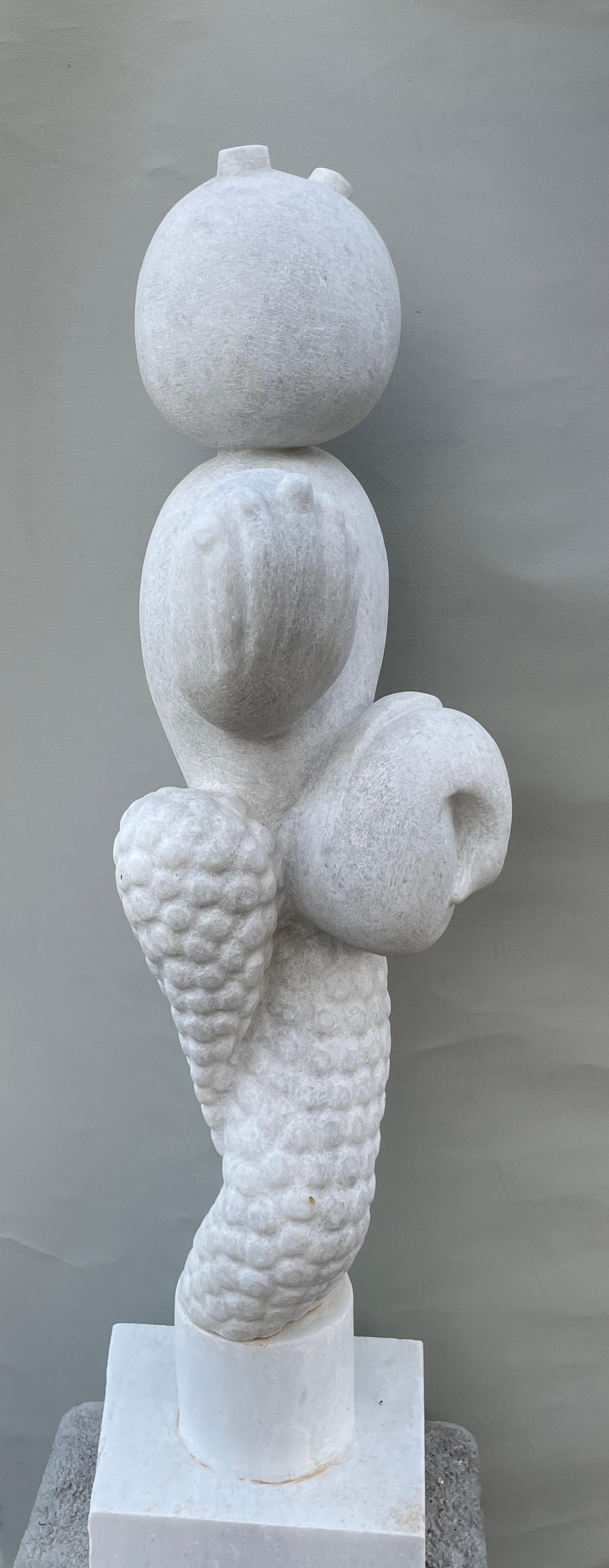 Post-Modern Pan Hand Carved Marble Sculpture by Tom Von Kaenel