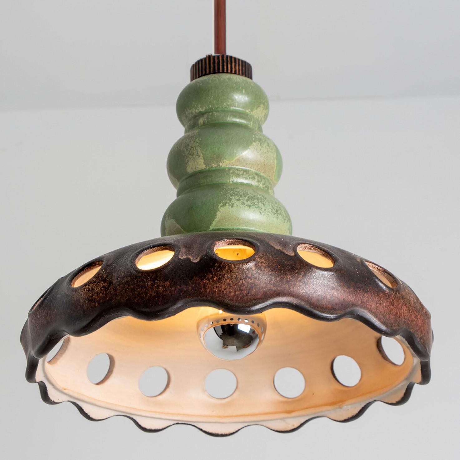 PAN Keramik Green Brown Hanging Ceramic Lamp, Germany, 1970s For Sale 5