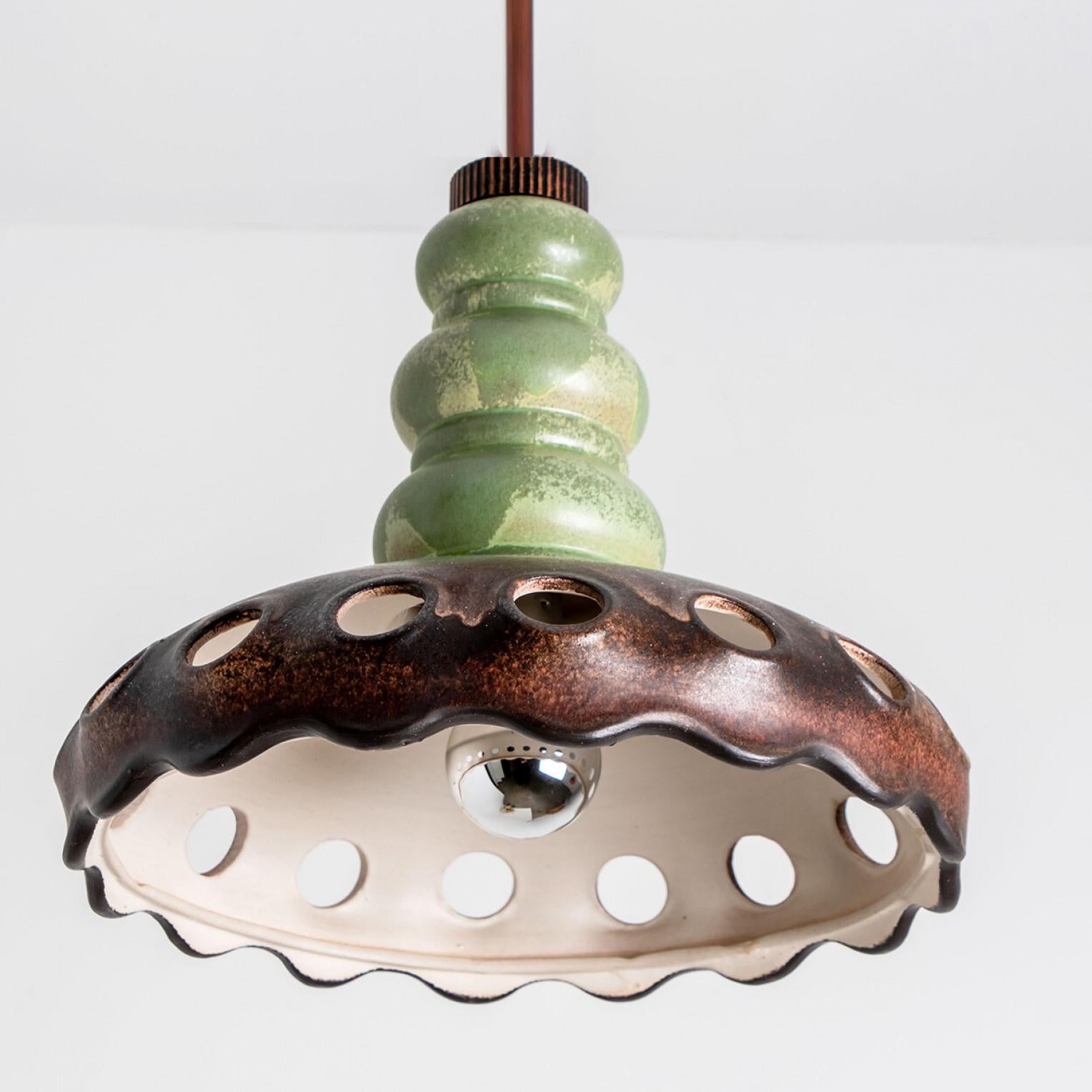 PAN Keramik Green Brown Hanging Ceramic Lamp, Germany, 1970s For Sale 8