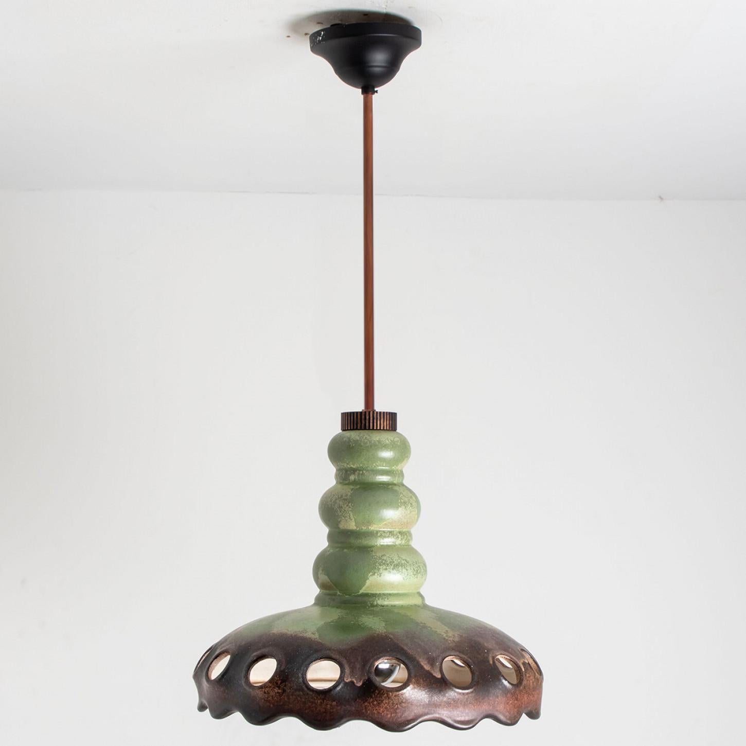 PAN Keramik Green Brown Hanging Ceramic Lamp, Germany, 1970s For Sale 11