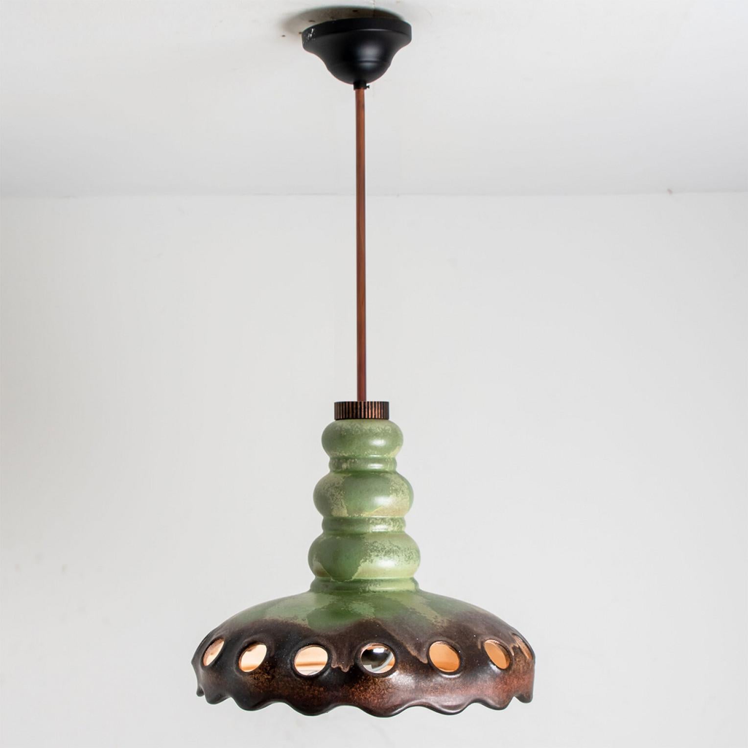 PAN Keramik Green Brown Hanging Ceramic Lamp, Germany, 1970s For Sale 12