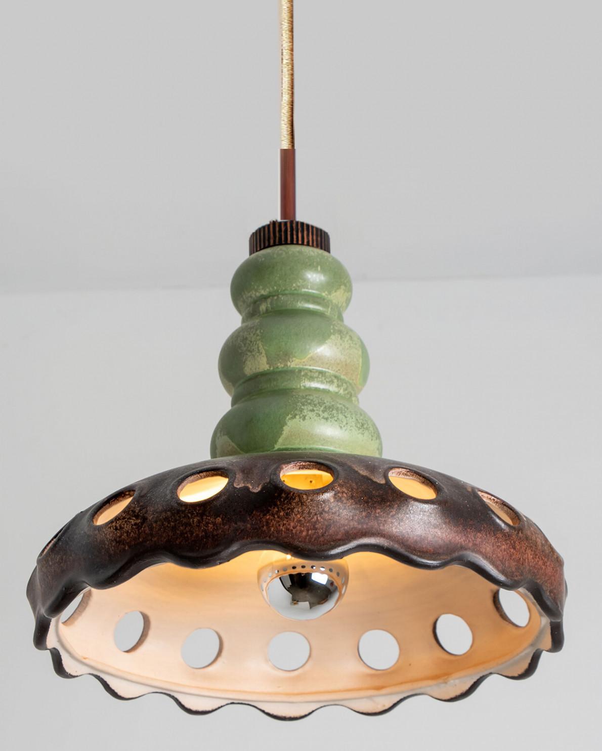 Other PAN Keramik Green Brown Hanging Ceramic Lamp, Germany, 1970s For Sale
