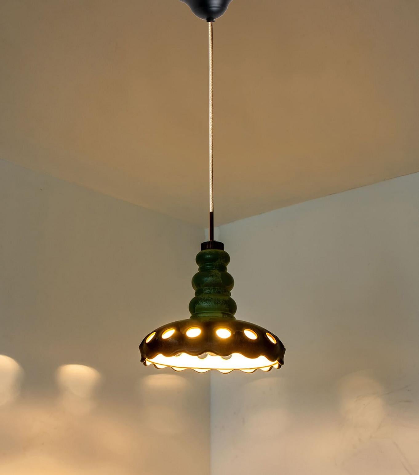 Other PAN Keramik Green Brown Hanging Ceramic Lamp, Germany, 1970s For Sale