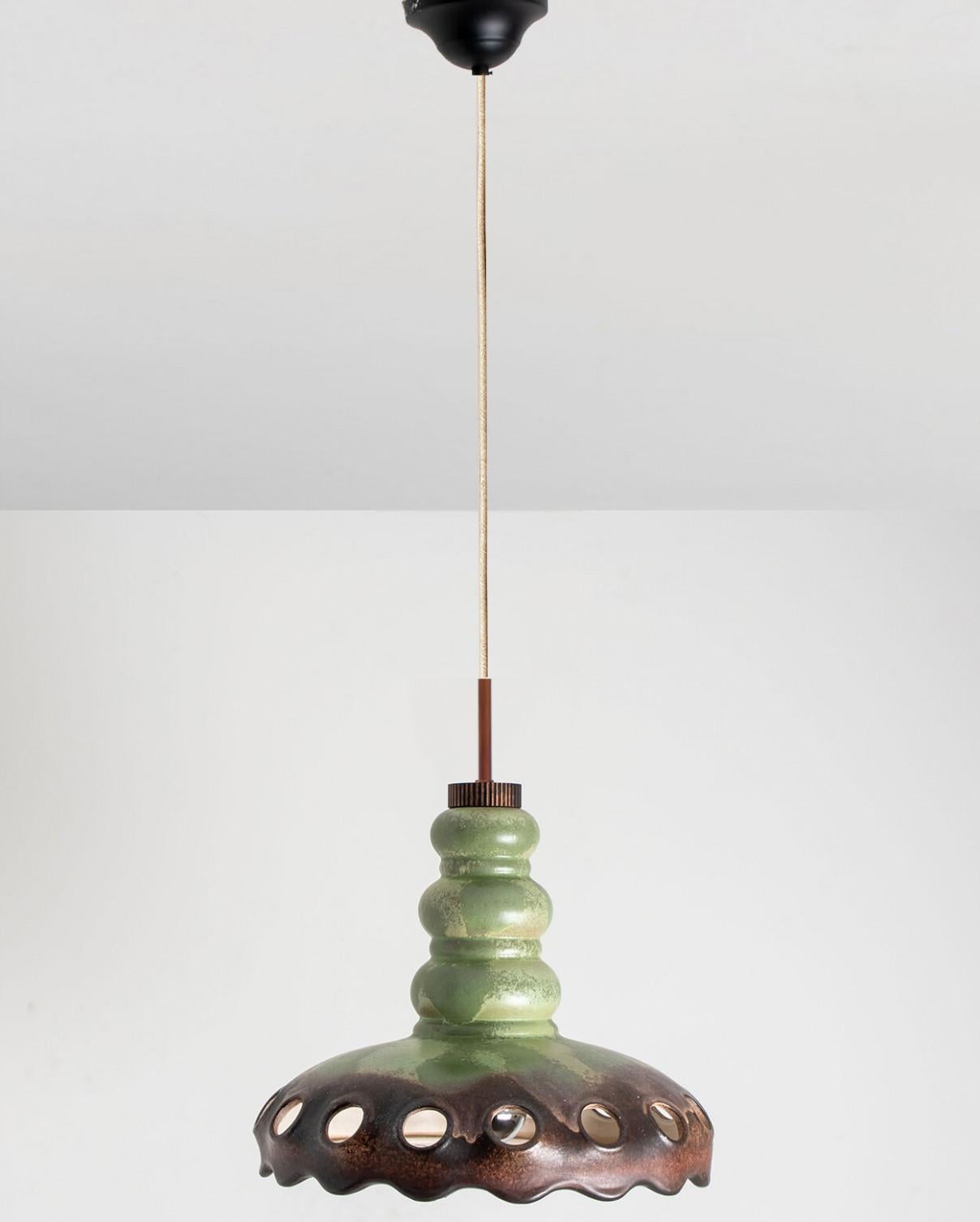 PAN Keramik Green Brown Hanging Ceramic Lamp, Germany, 1970s In Good Condition For Sale In Rijssen, NL