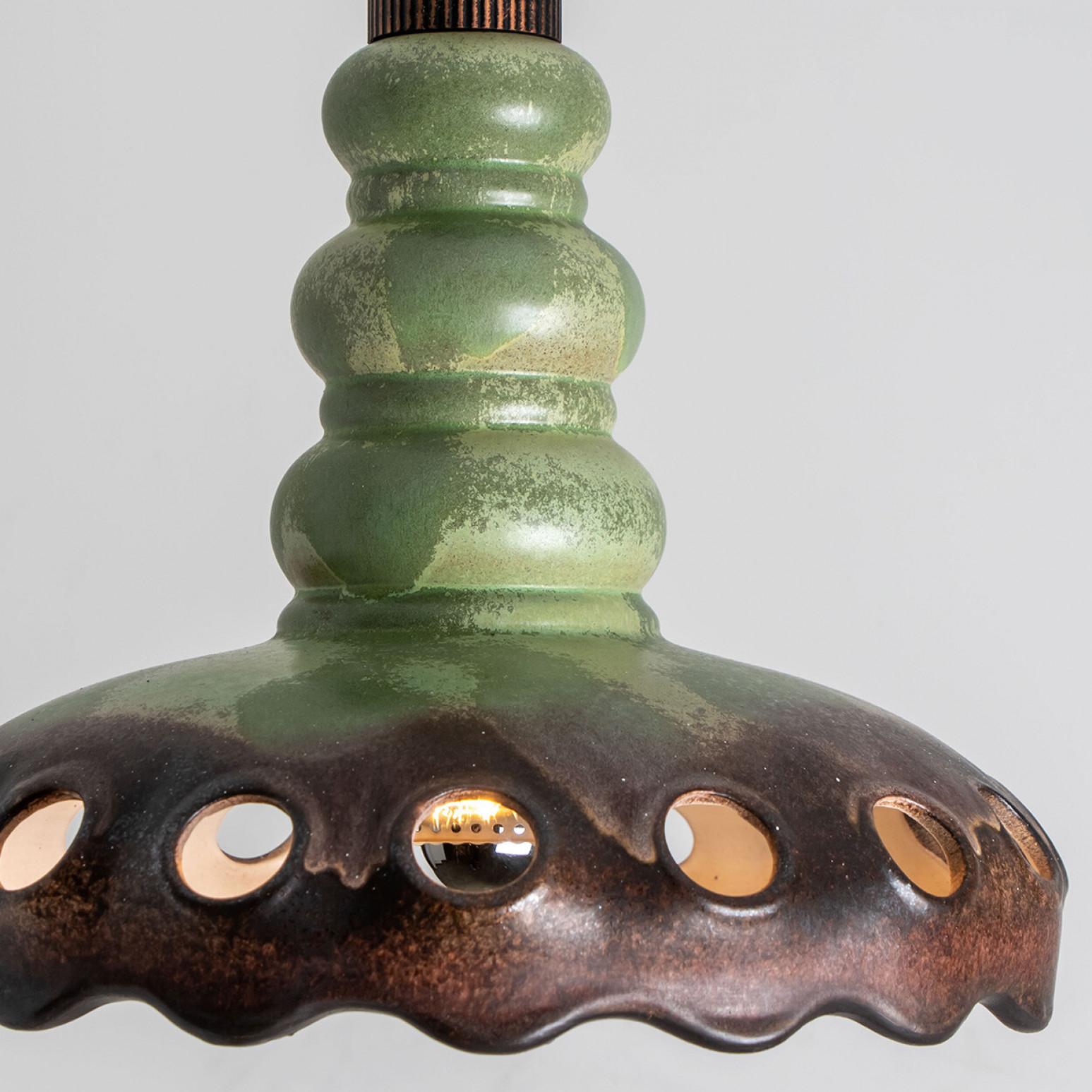 PAN Keramik Green Brown Hanging Ceramic Lamp, Germany, 1970s For Sale 1