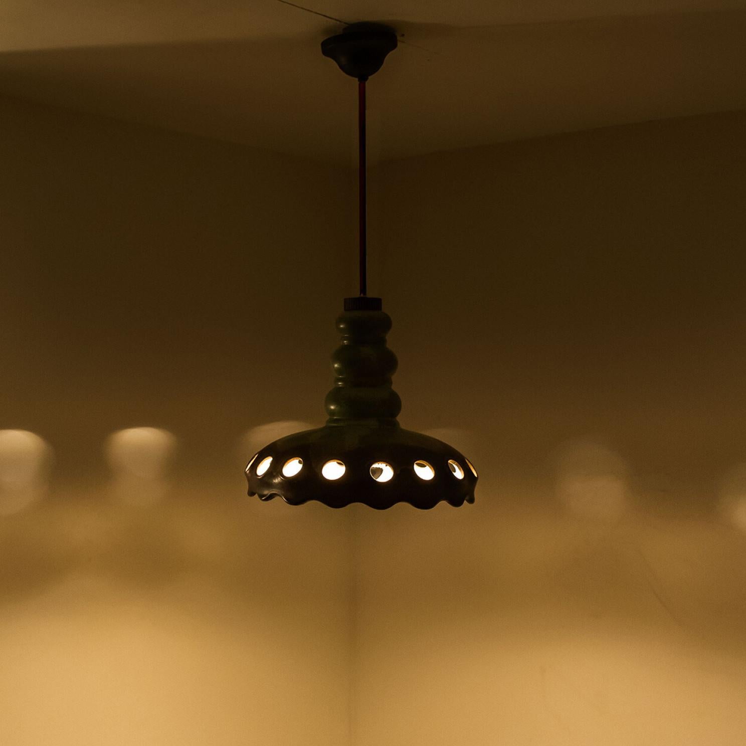 PAN Keramik Green Brown Hanging Ceramic Lamp, Germany, 1970s For Sale 3