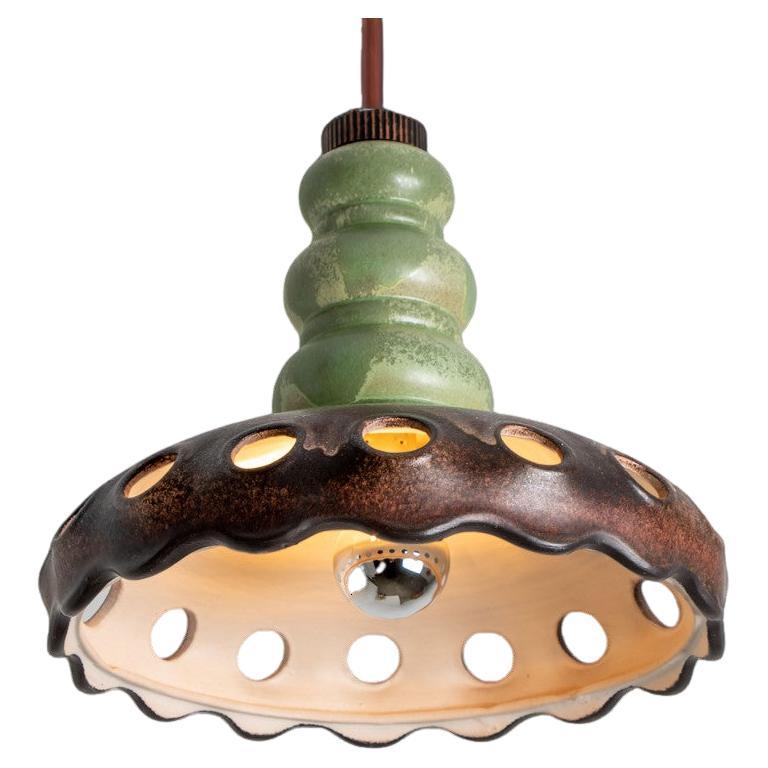 PAN Keramik Green Brown Hanging Ceramic Lamp, Germany, 1970s For Sale