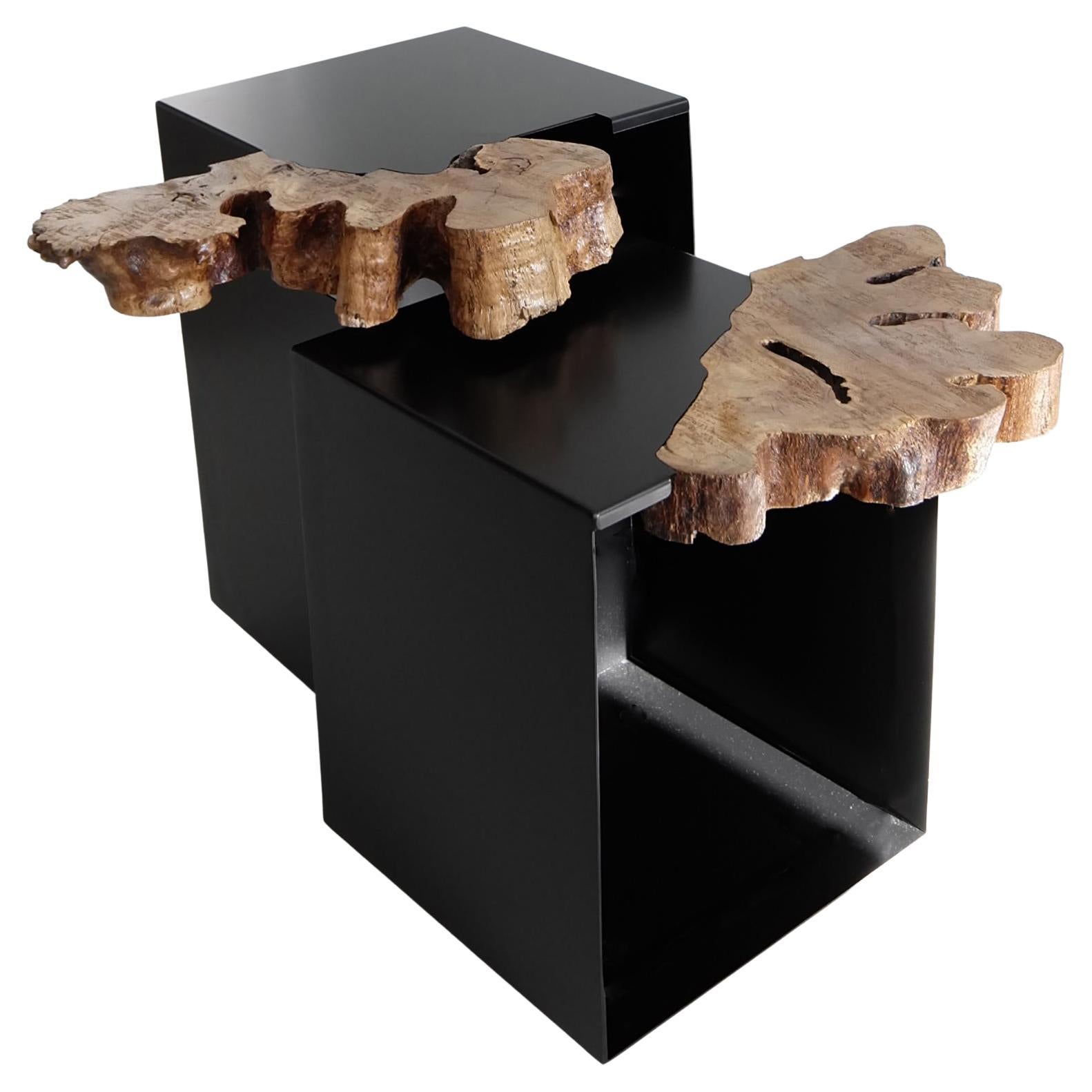 PAN ORAMA  Side Table Black and Natural Wood For Sale