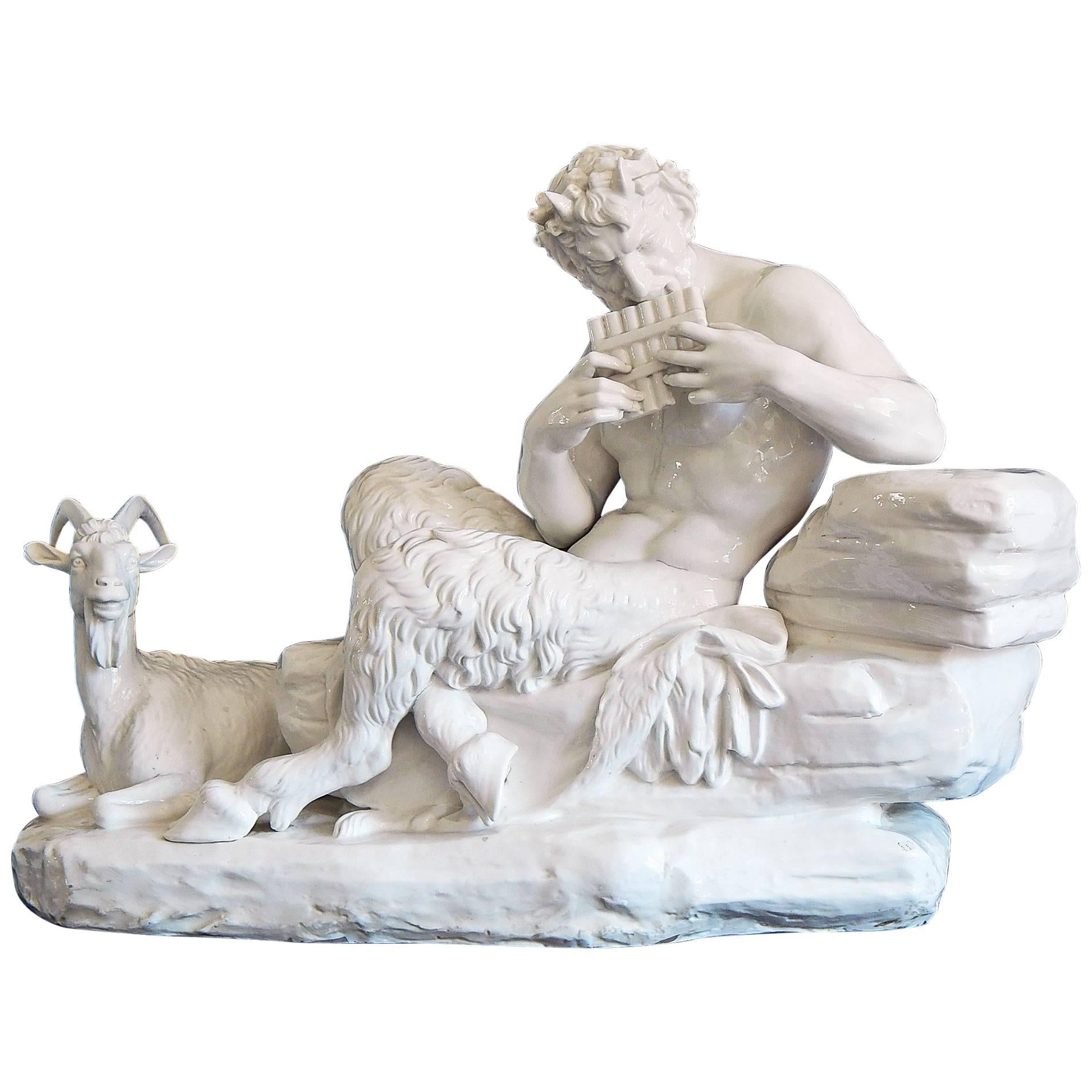 "Pan Playing His Pipes, " Large, Porcelain Masterpiece by Nymphenburg, 1912