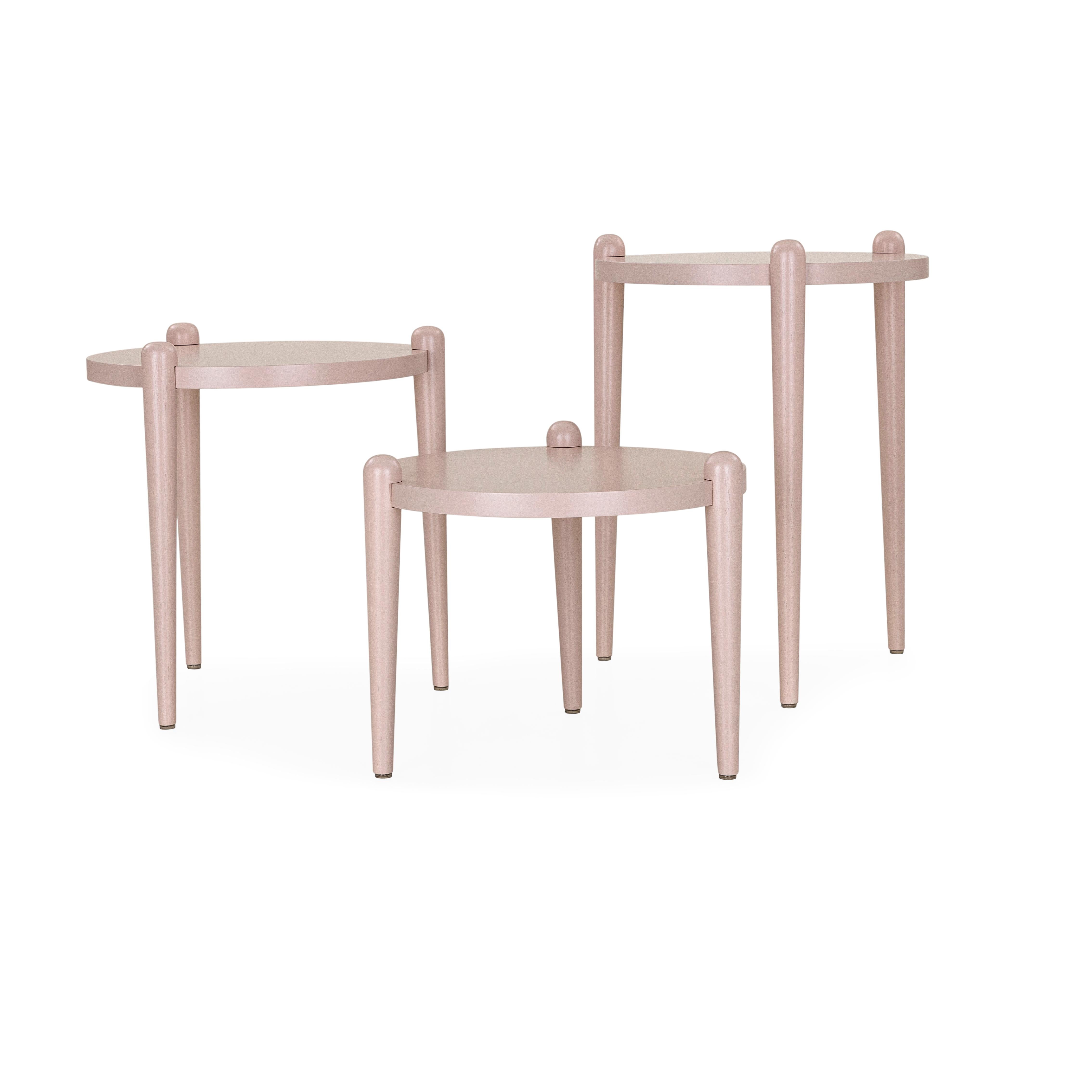 Pan Contemporary Side Tables in Light Pink Quartz Finish, Set of 3 For Sale 3