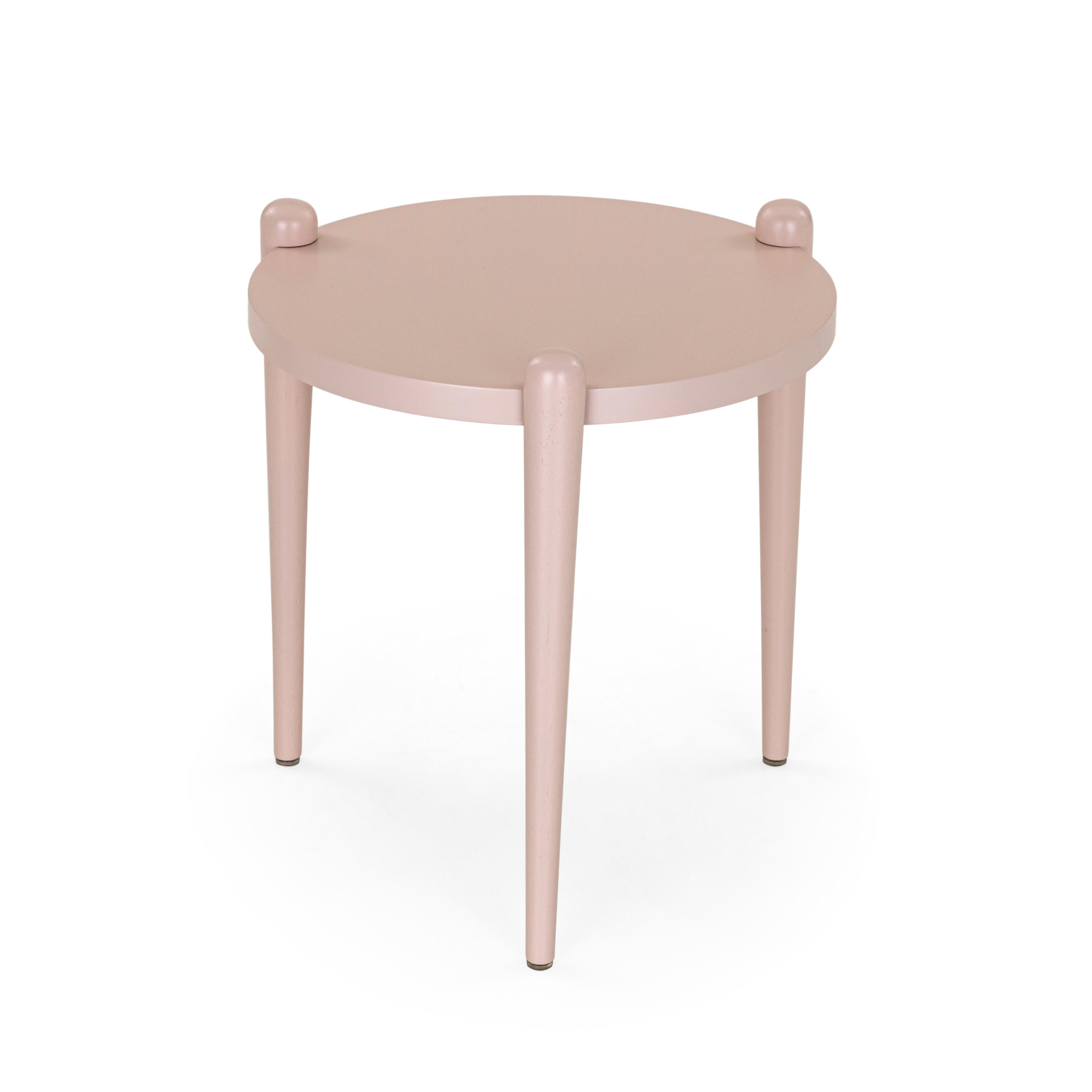 Brazilian Pan Contemporary Side Tables in Light Pink Quartz Finish, Set of 3 For Sale