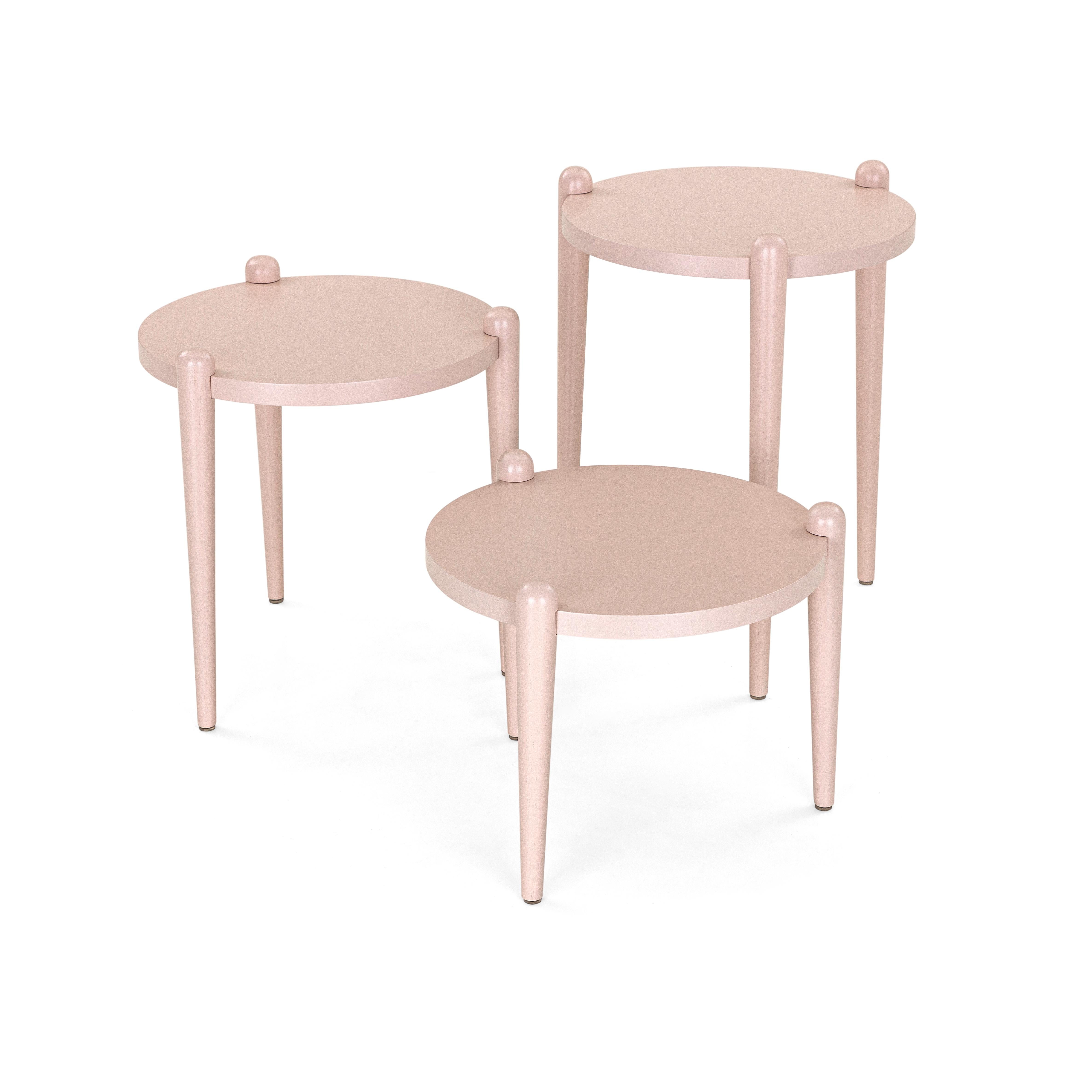 Pan Contemporary Side Tables in Light Pink Quartz Finish, Set of 3 For Sale 1