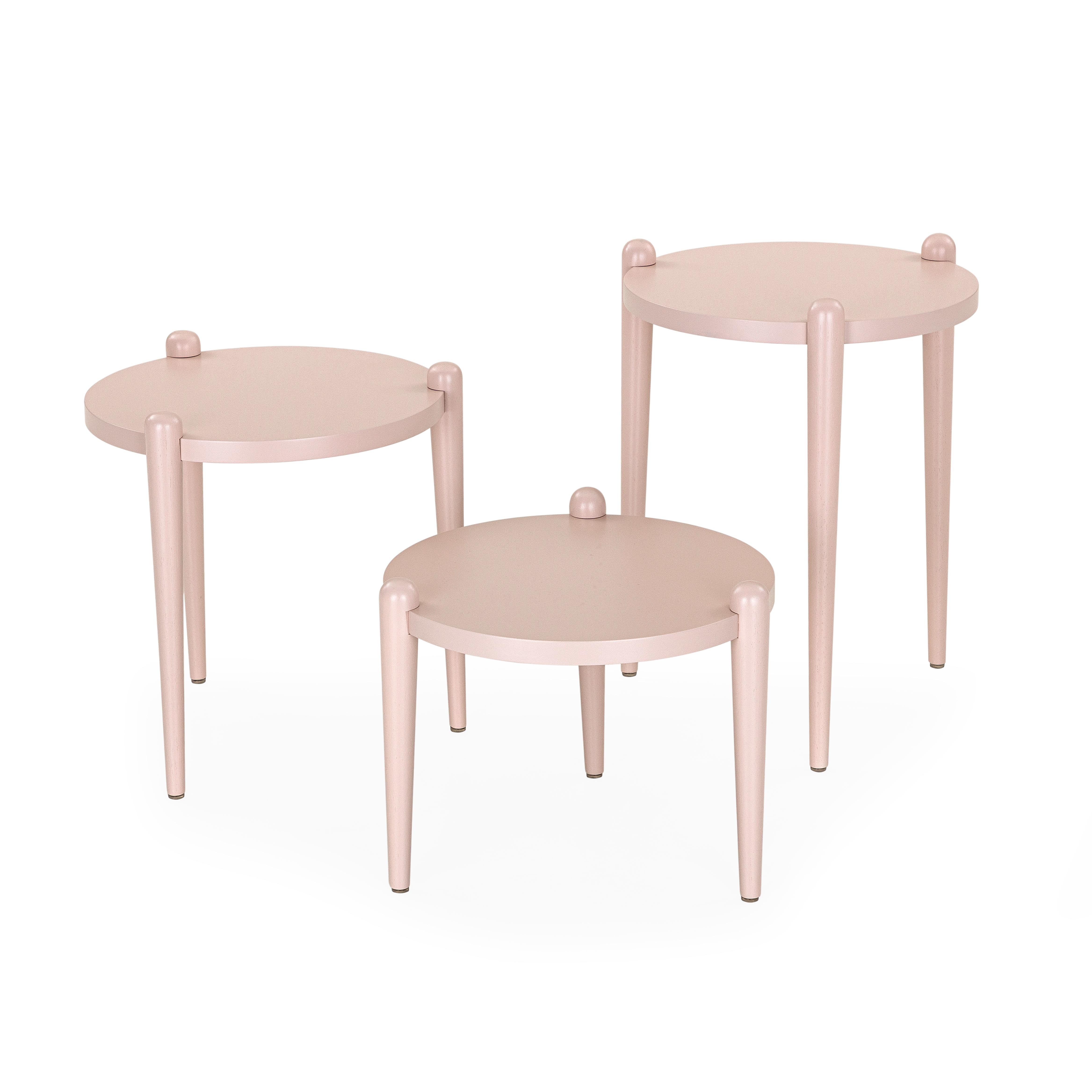Pan Contemporary Side Tables in Light Pink Quartz Finish, Set of 3 For Sale 2