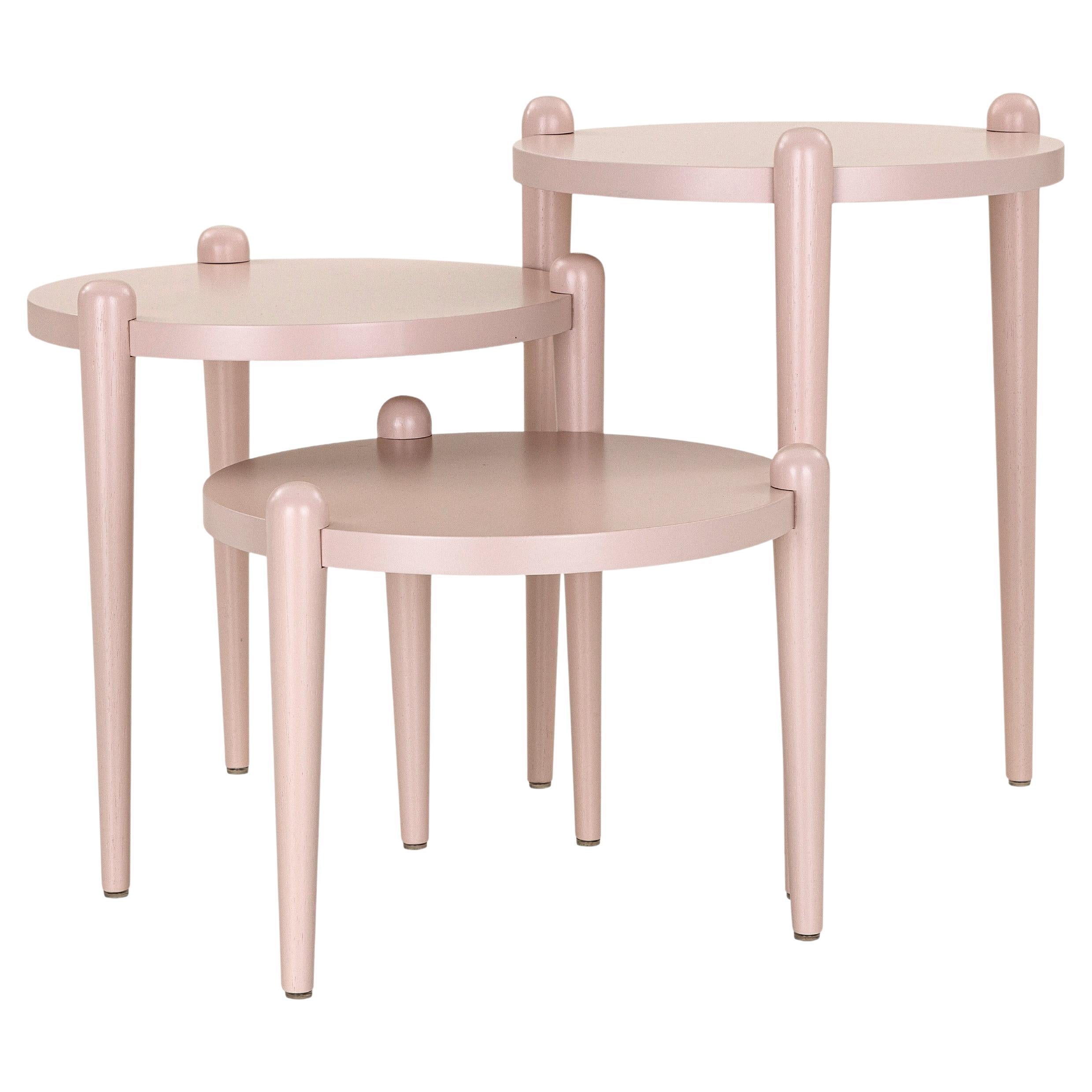 Pan Contemporary Side Tables in Light Pink Quartz Finish, Set of 3 For Sale