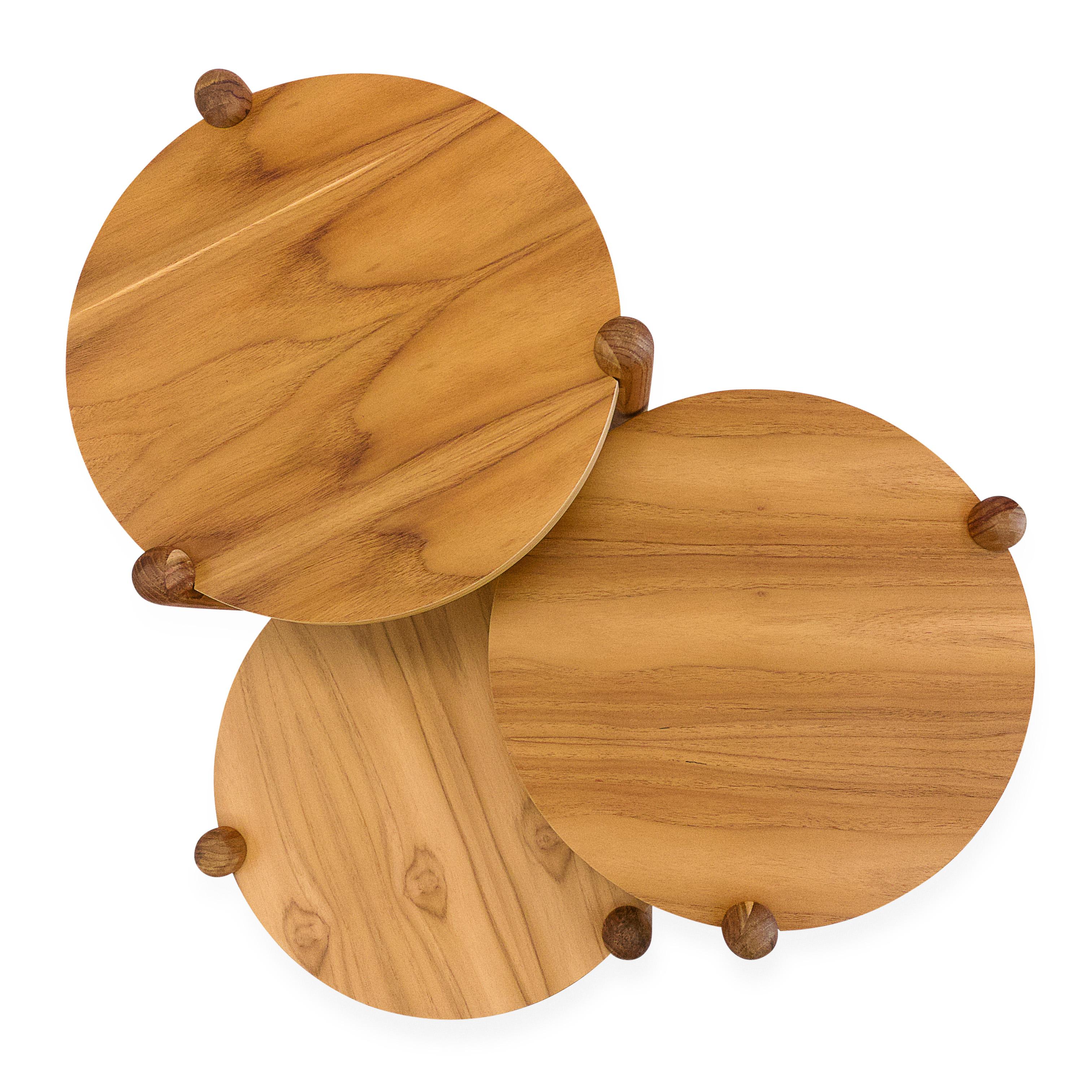 Pan Contemporary Side Tables in Teak Wood, Set of 3 In New Condition For Sale In Miami, FL