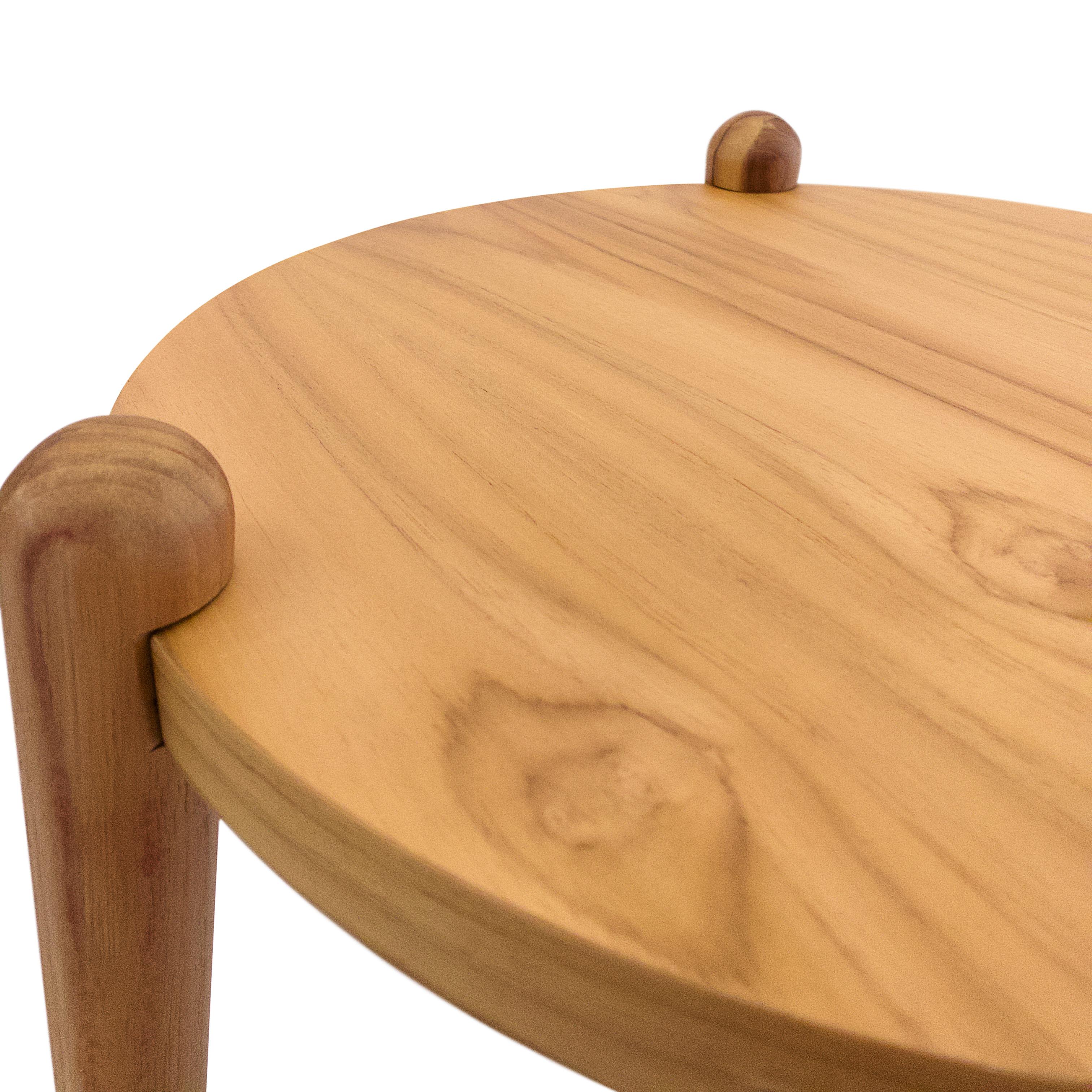 Set of Three Teak Wood Accent Tables with Retro Cone Legs, Pan Collection For Sale 1