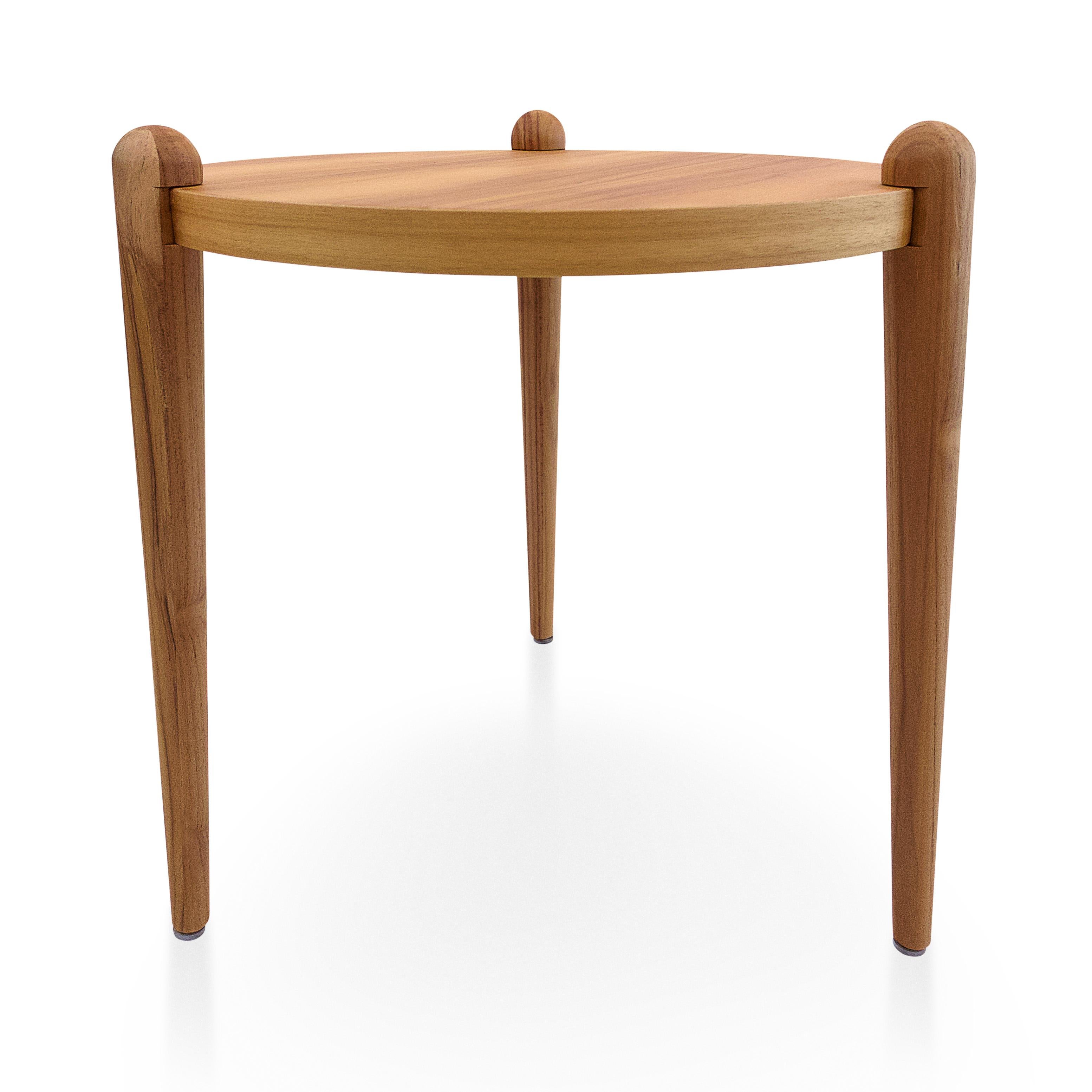 Set of Three Teak Wood Accent Tables with Retro Cone Legs, Pan Collection For Sale 2