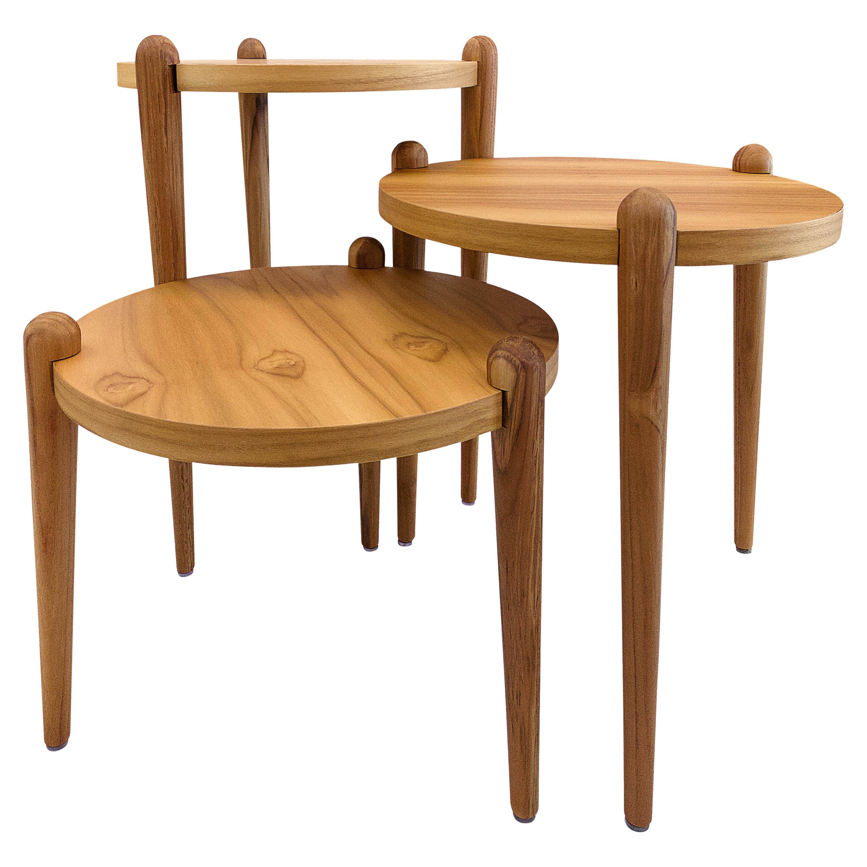 Pan Contemporary Side Tables in Teak Wood, Set of 3