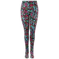 PAN-T-BOOTS ca. 1960er Jahre Floraler filigraner Druck Stretch-Leggings mit hoher Taille Hosenstiefel