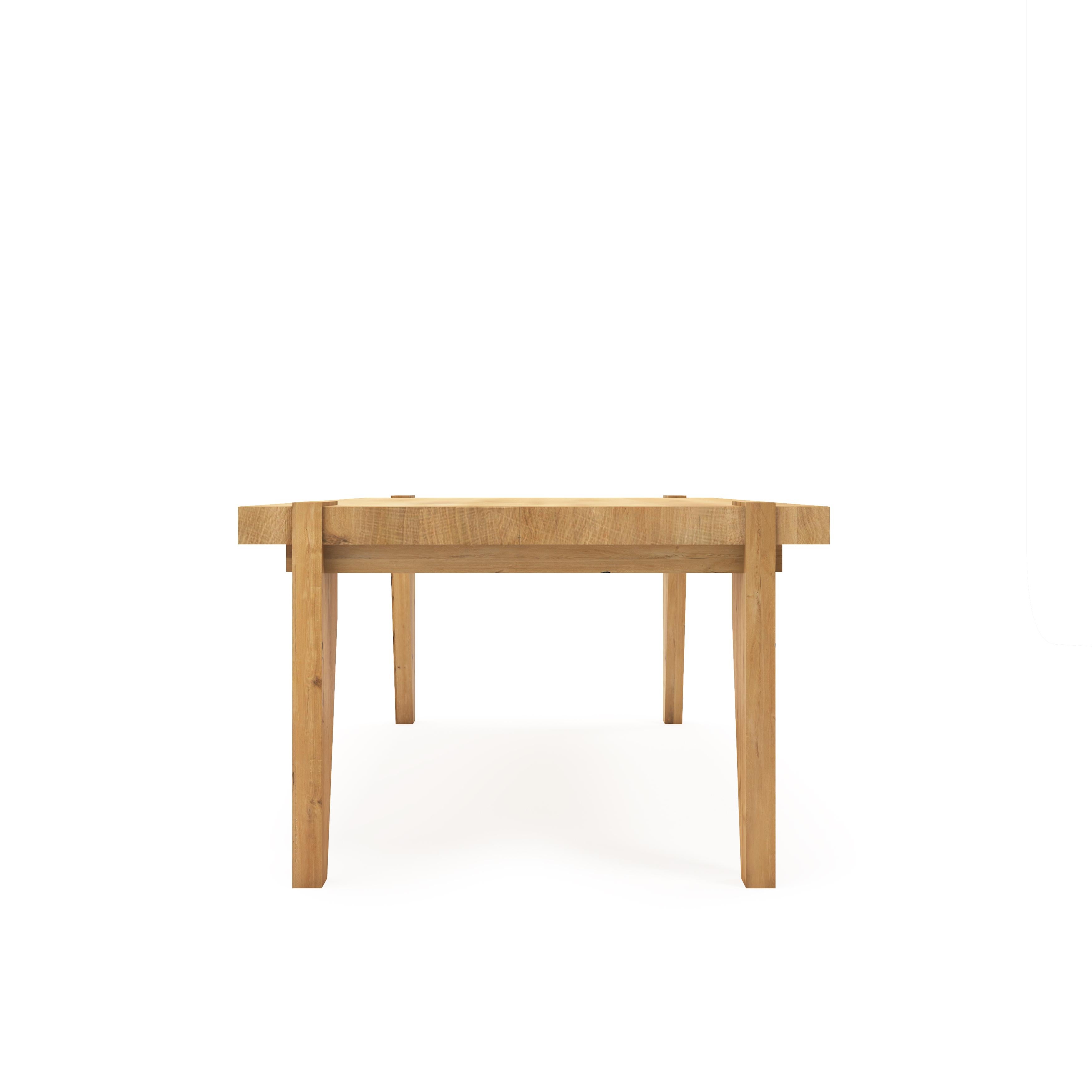 With its massive oak construction, unique wood joinery, and authentic design, this table is the perfect piece to bring beauty to any living space. Get yours today and feel the warmth of natural wood in your home.

All Tektōn pieces are made of