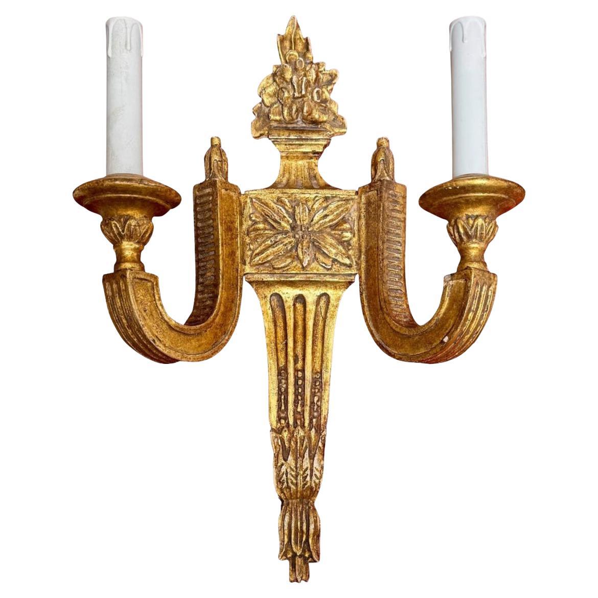 Panache 16” Neoclassical Giltwood 2 Light Wall Light Sconce