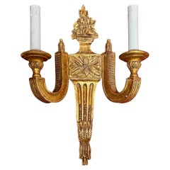 Panache 16” Neoclassical Giltwood 2 Light Wall Light Sconce