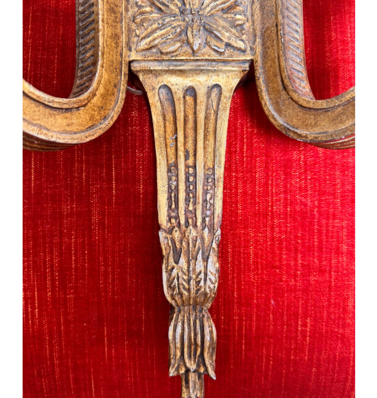 Panache 17.5” Neoclassical Giltwood 2 Light Wall Light Sconce In Good Condition For Sale In LOS ANGELES, CA