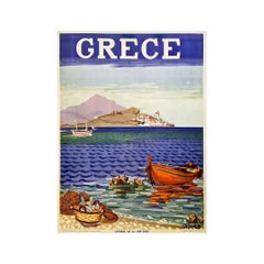 Très belle affiche de tourisme originale de 1948 créée par Panagiotis Tetsis pour la Grèce