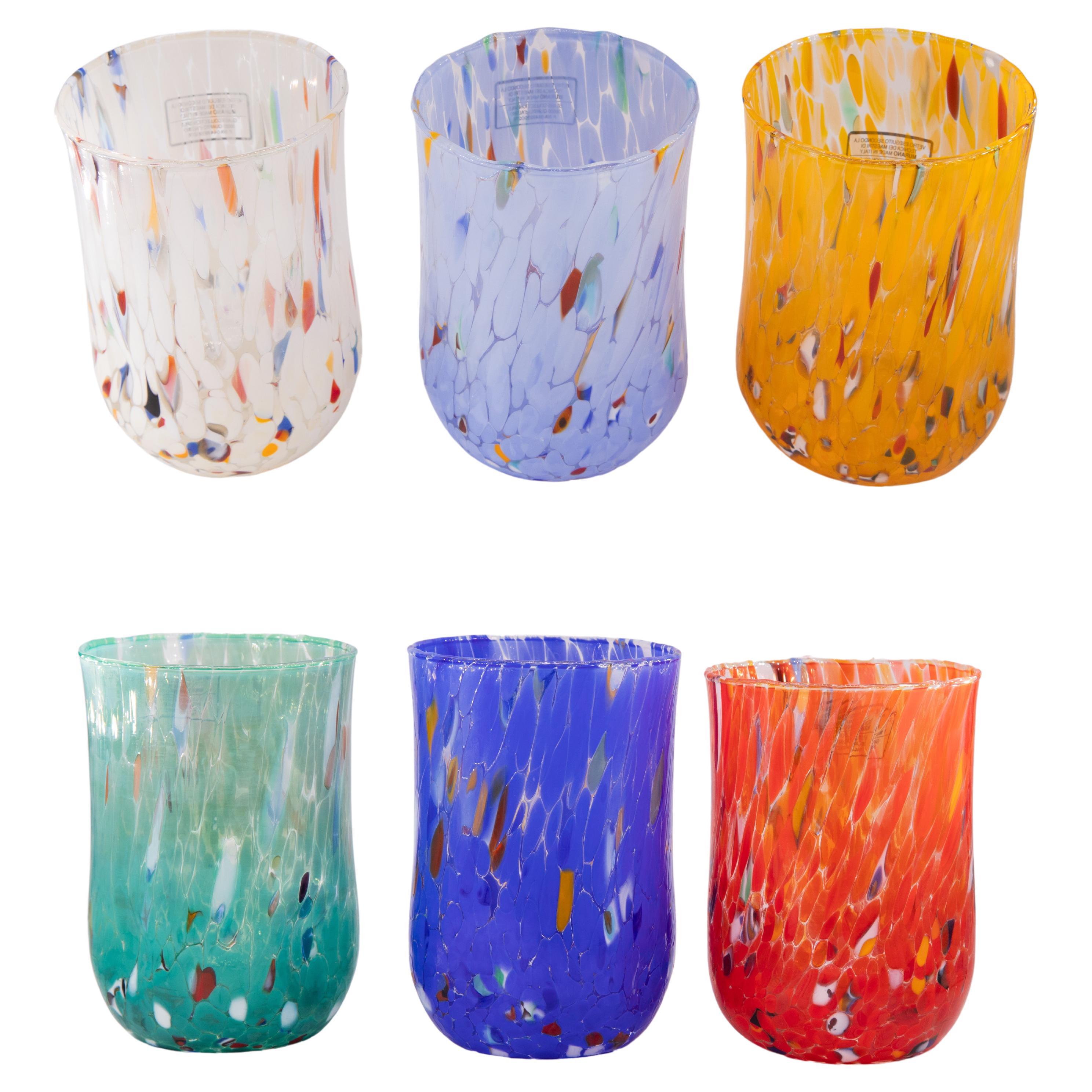 Murano City, Set of 6 Murano Drinkwater Glasses Color "Multicolor" Handmade en vente