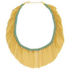 Panama Fringe Choker in Gold Vermeil and Turquoise Silk